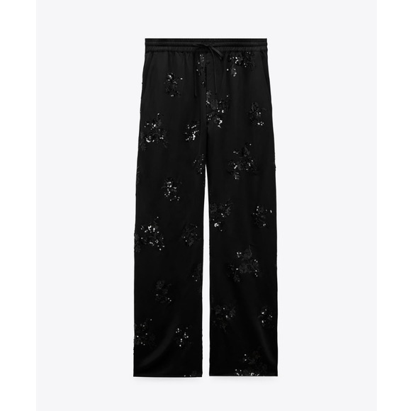 Zara Pants & Jumpsuits Nwt Zara Woman Satin Effect Floral Sequin